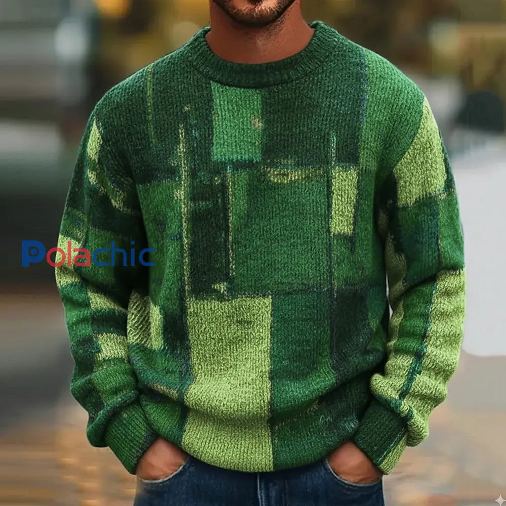 Pull Geometric Art Homme Vert / S
