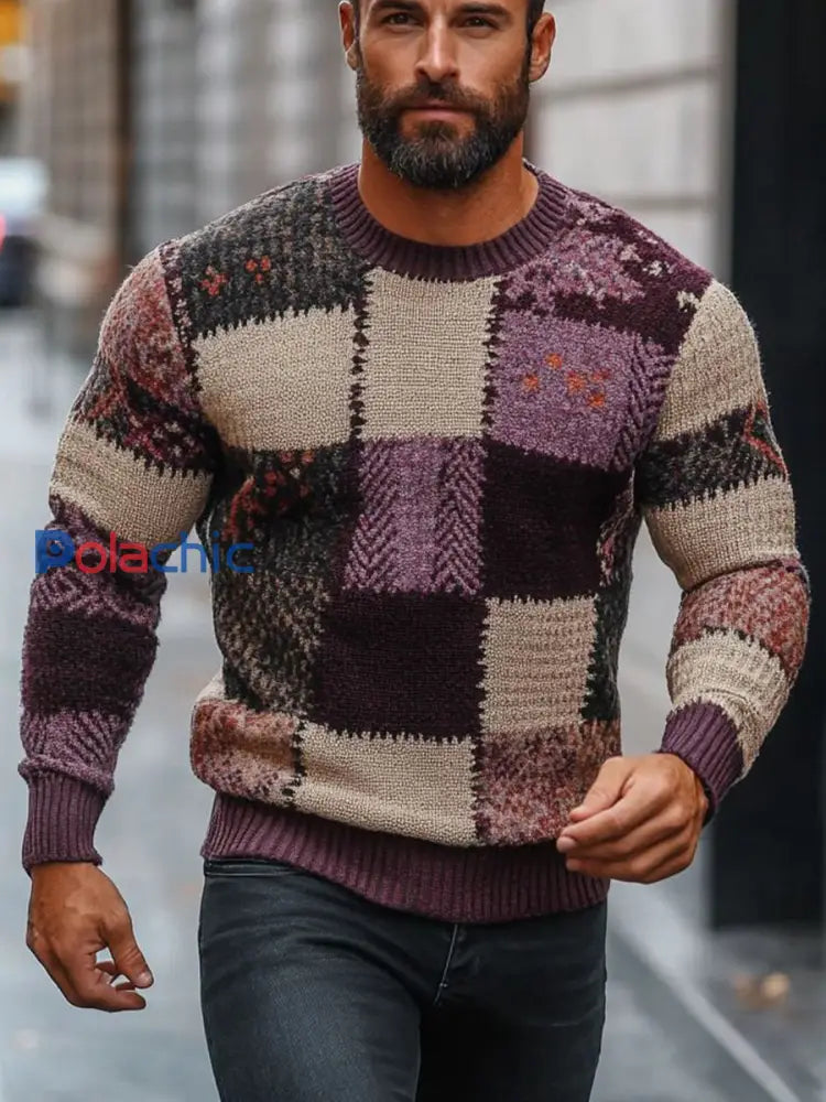 Pull Geometric Art Homme Violet / S