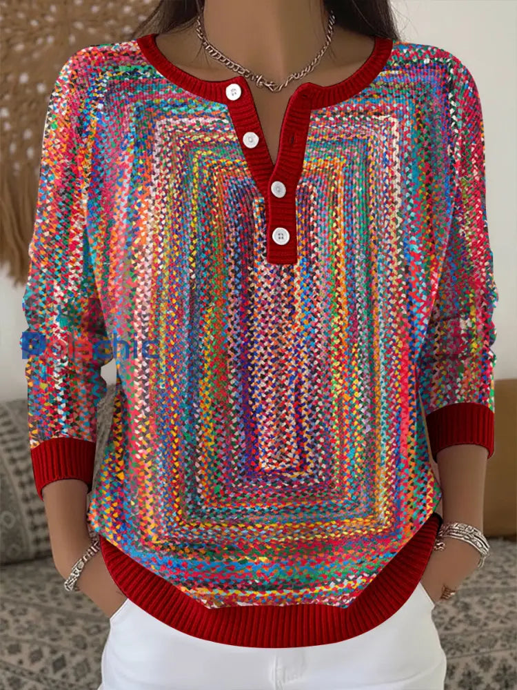 Pull Géométrique Art Button Femme comme image / S