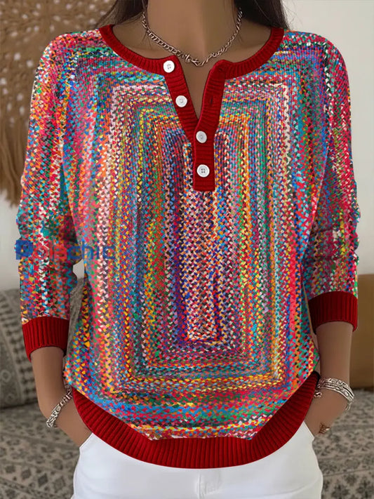 Pull Géométrique Art Button Femme comme image / S