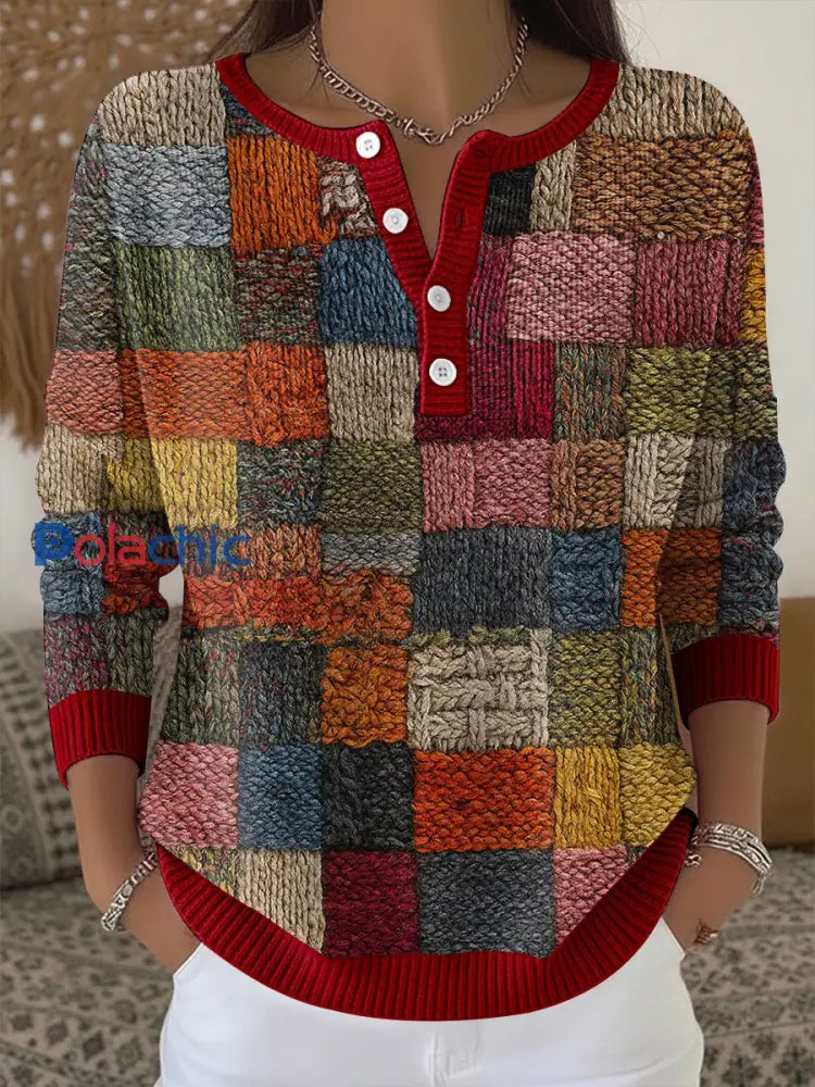 Pull Géométrique Art Button Femme comme image / S