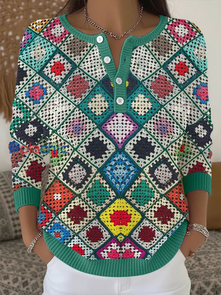 Pull Géométrique Art Button Femme comme image / S