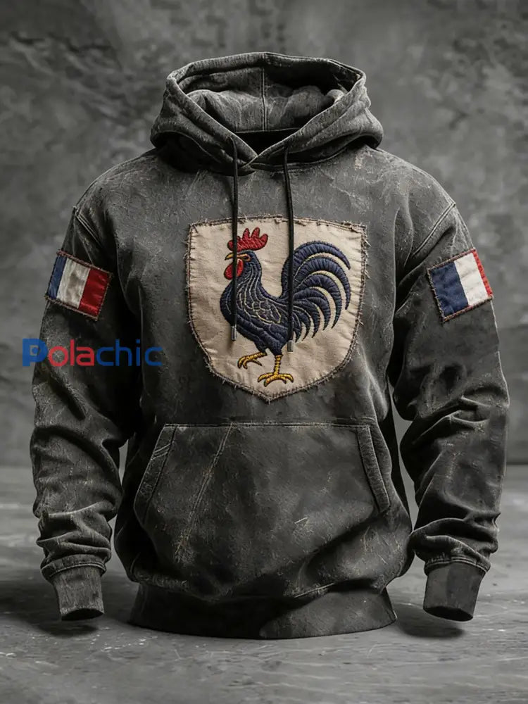 Pull oversize à capuche avec poches Français Le Coq Gaulois Homme Gris Foncé / S