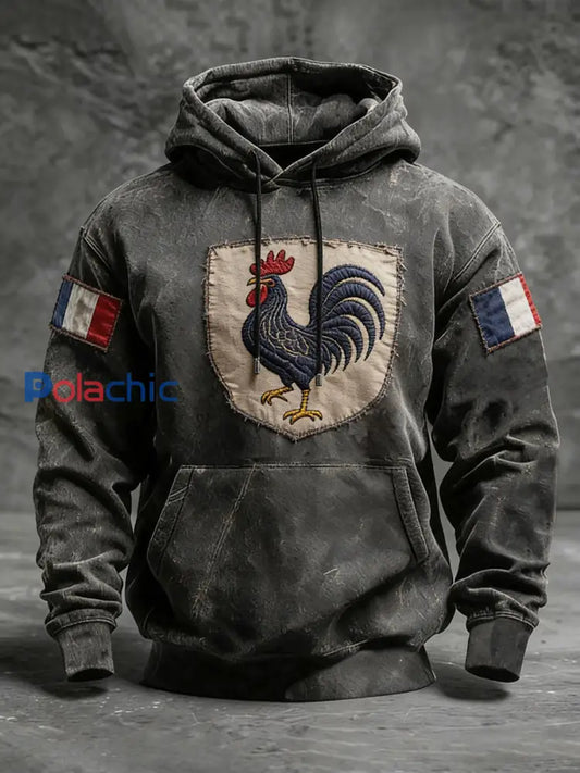 Pull oversize à capuche avec poches Français Le Coq Gaulois Homme Gris Foncé / S