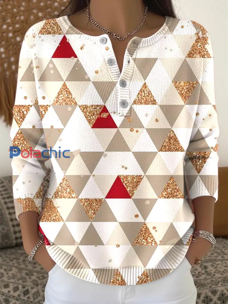 Pull Triangle Imprimé Paillettes de Noël Femme Blanc-Crémeux / S