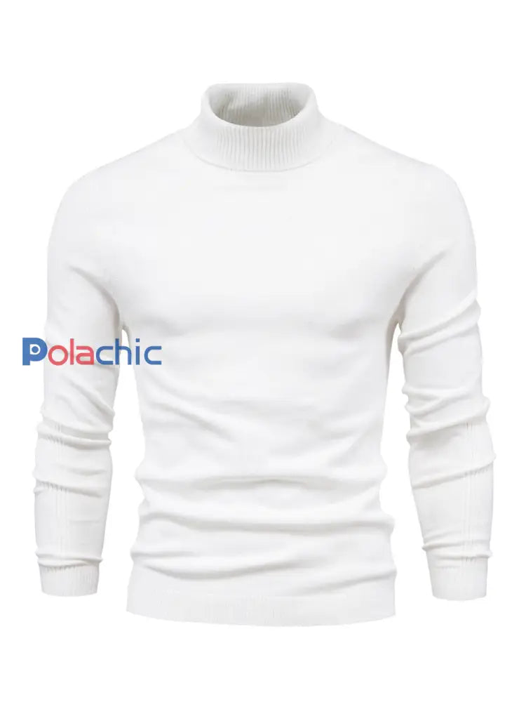 Pull tricoté à col roulé décontracté de couleur unie pour hommes blanc / S