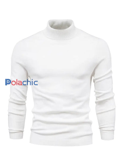 Pull tricoté à col roulé décontracté de couleur unie pour hommes blanc / S