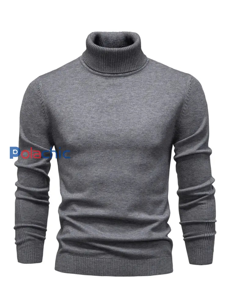Pull tricoté à col roulé décontracté de couleur unie pour hommes gris foncé / S