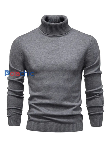 Pull tricoté à col roulé décontracté de couleur unie pour hommes gris foncé / S