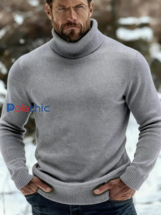 Pull tricoté à col roulé décontracté de couleur unie pour hommes gris / S