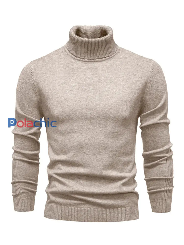 Pull tricoté à col roulé décontracté de couleur unie pour hommes kaki / S