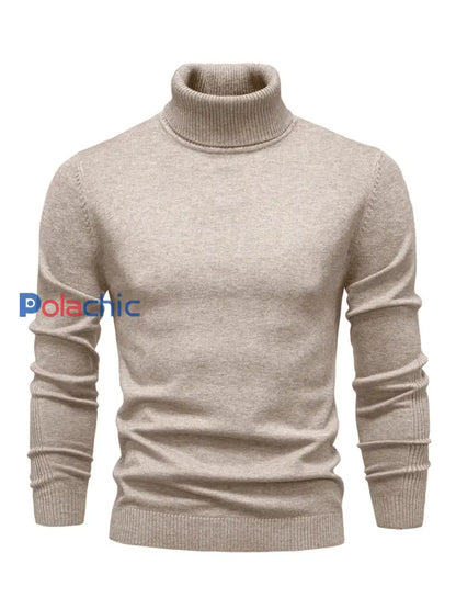 Pull tricoté à col roulé décontracté de couleur unie pour hommes kaki / S