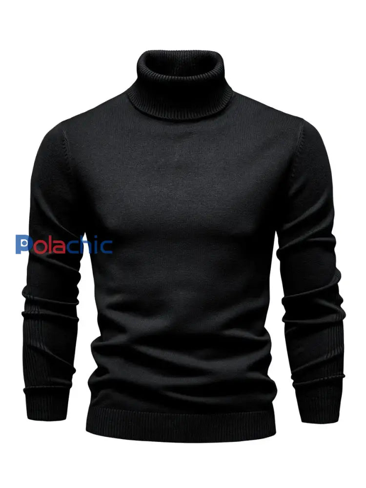 Pull tricoté à col roulé décontracté de couleur unie pour hommes noir / S
