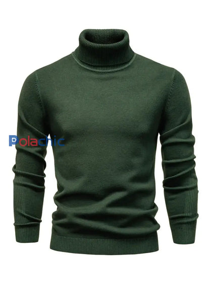 Pull tricoté à col roulé décontracté de couleur unie pour hommes vert armée / S