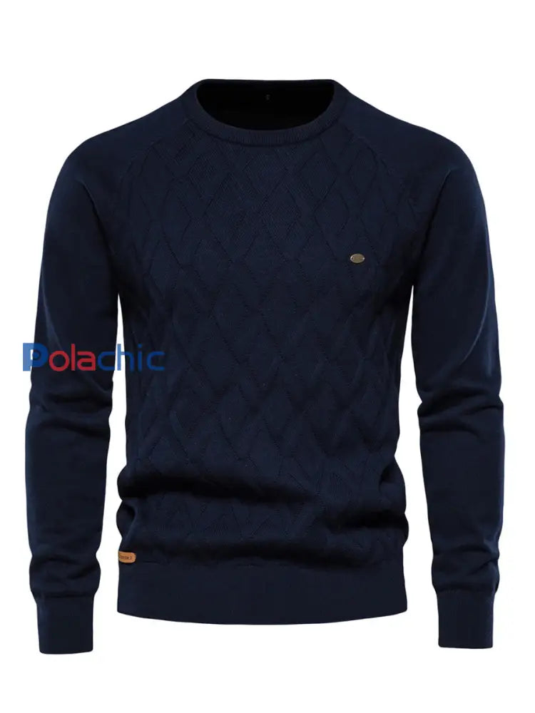 Pull tricoté décontracté de couleur unie pour hommes Bleu / S