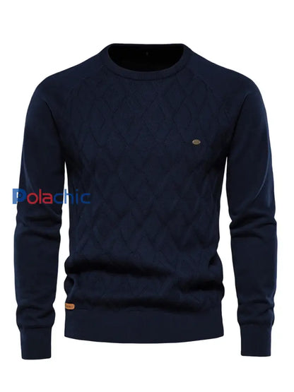 Pull tricoté décontracté de couleur unie pour hommes Bleu / S