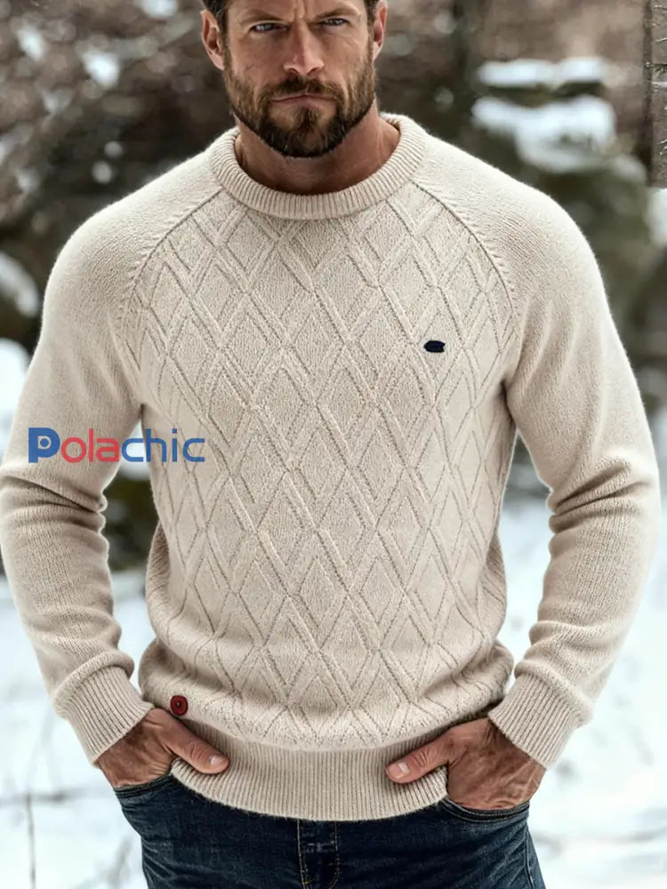 Pull tricoté décontracté de couleur unie pour hommes Kaki / S