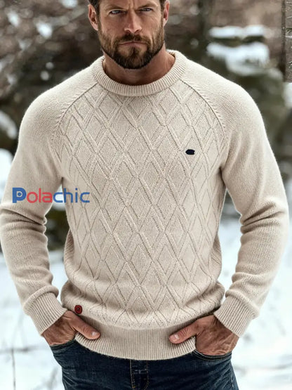 Pull tricoté décontracté de couleur unie pour hommes Kaki / S