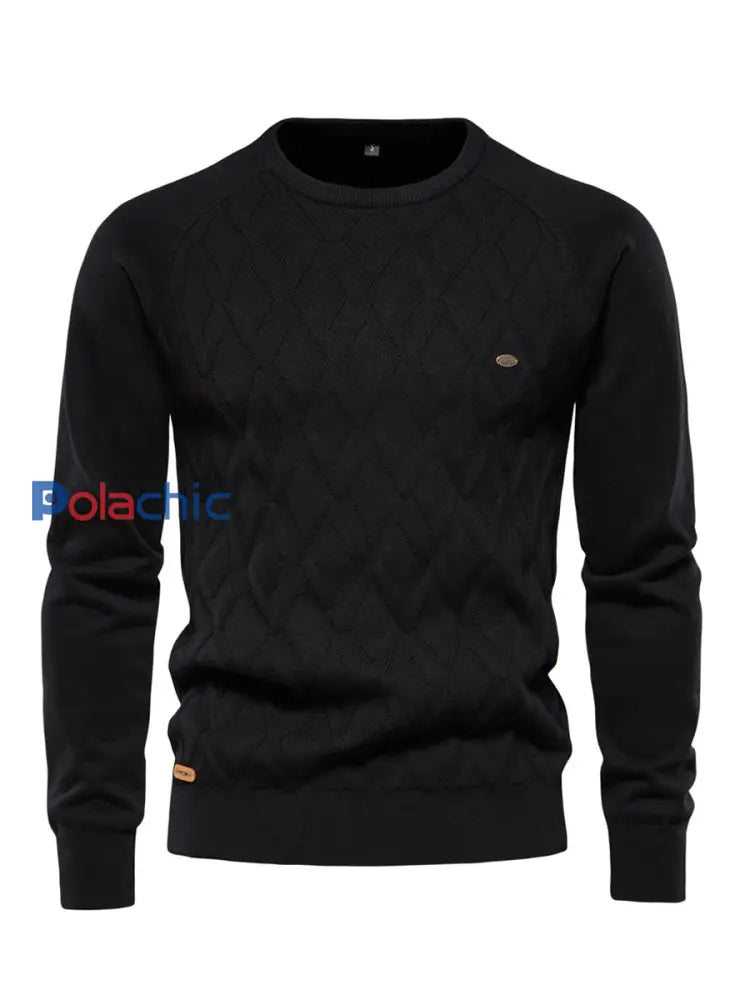 Pull tricoté décontracté de couleur unie pour hommes Noir / S