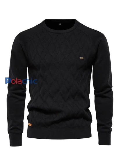 Pull tricoté décontracté de couleur unie pour hommes Noir / S