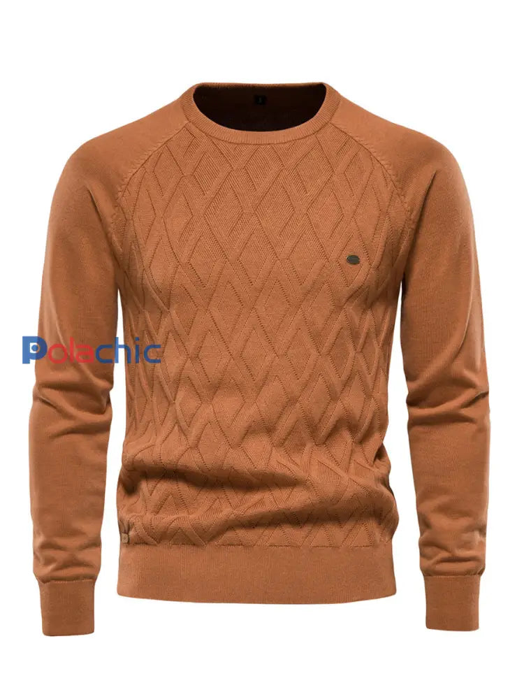 Pull tricoté décontracté de couleur unie pour hommes Orange / S