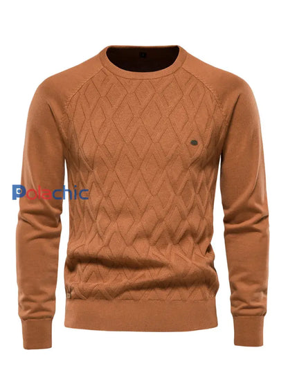 Pull tricoté décontracté de couleur unie pour hommes Orange / S
