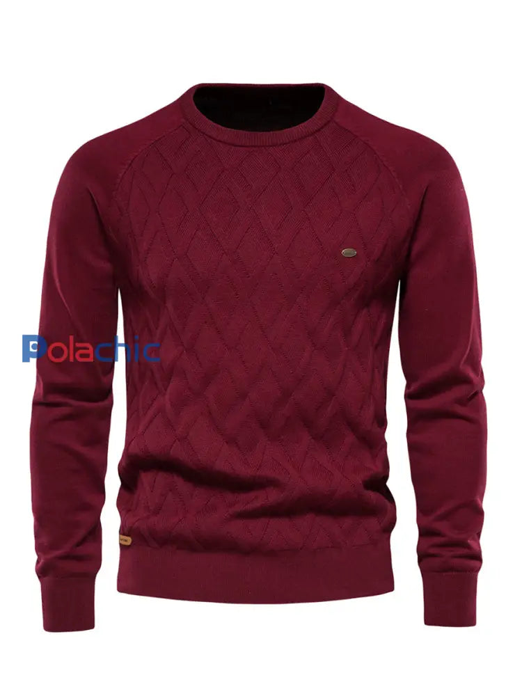 Pull tricoté décontracté de couleur unie pour hommes Rouge / S
