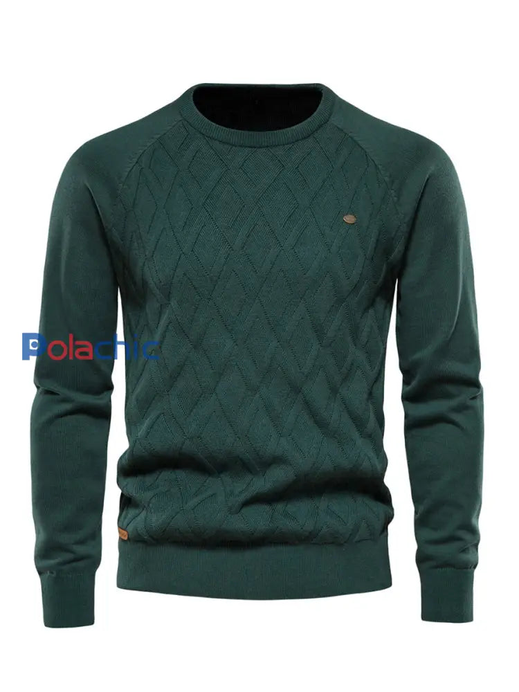 Pull tricoté décontracté de couleur unie pour hommes Vert / S