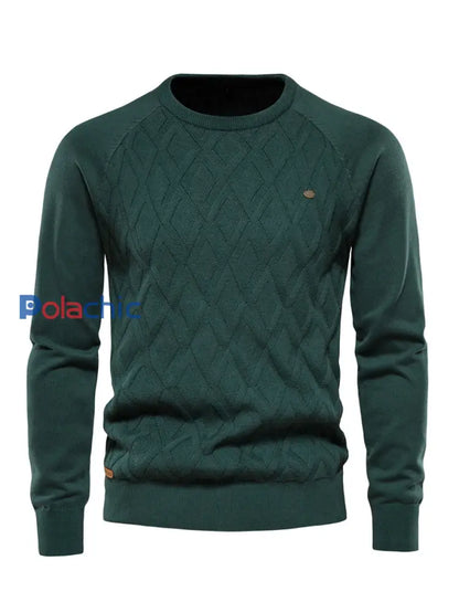 Pull tricoté décontracté de couleur unie pour hommes Vert / S