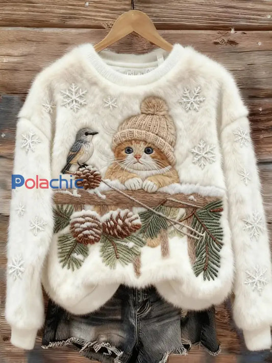 Rétro Animal Art Print confortable Flanelle Sweatshirt des femmes A / S