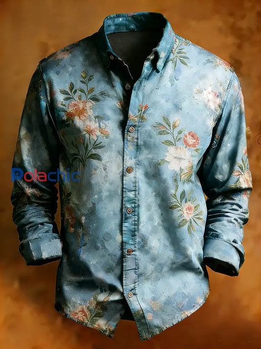 Rétro Art Print Business confortable chemise à manches longues pour hommes A / S