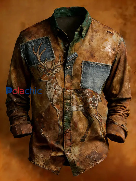 Rétro Art Print Business confortable chemise à manches longues pour hommes A / S