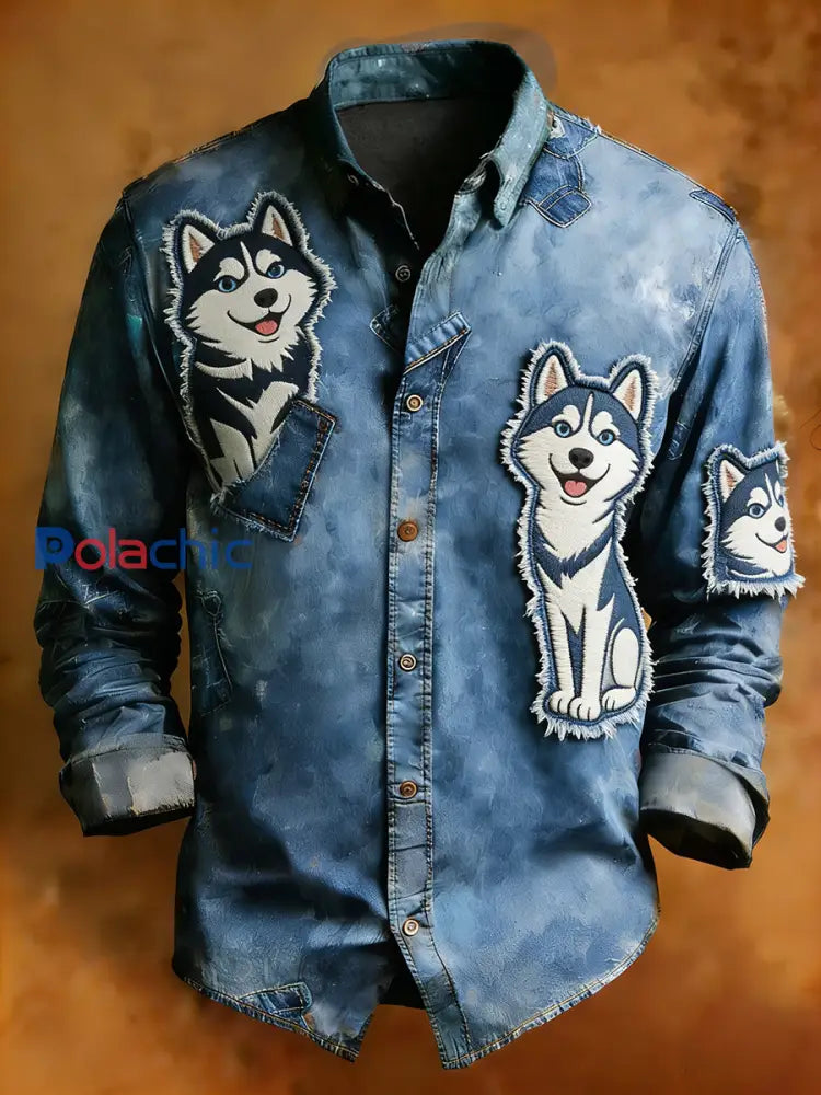 Rétro Art Print Business confortable chemise à manches longues pour hommes A / S