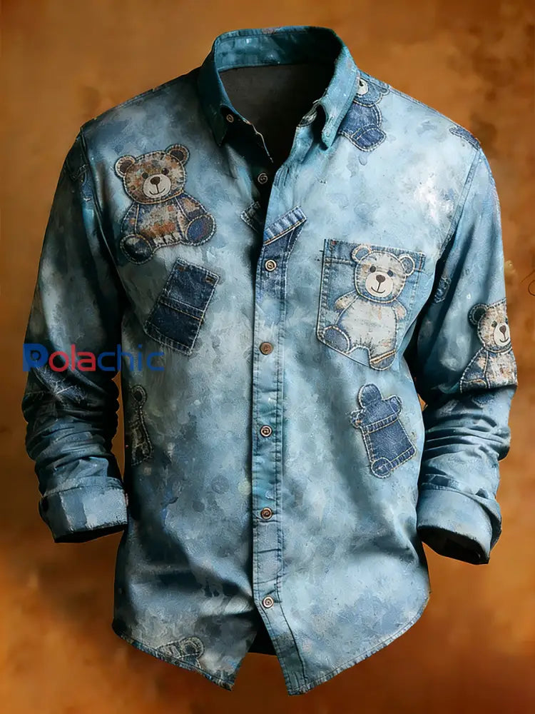 Rétro Art Print Business confortable chemise à manches longues pour hommes A / S