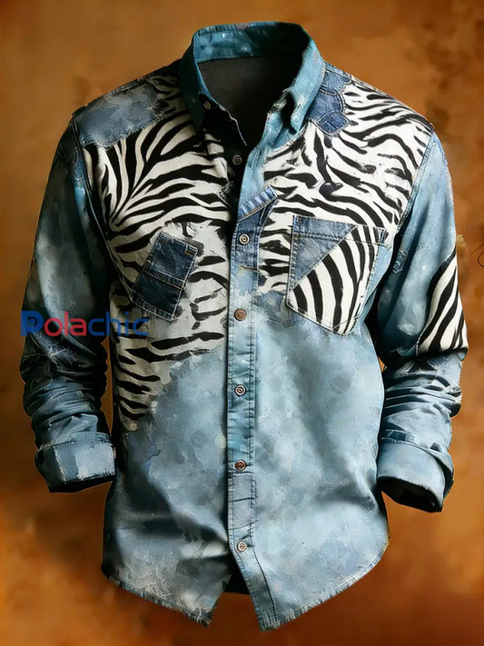 Rétro Art Print Business confortable chemise à manches longues pour hommes A / S