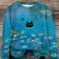 Rétro Cat Art Print À La Mode Col Rond Pull Haut Manches Longues