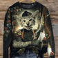 Rétro Cat Art Print À La Mode Col Rond Pull Haut Manches Longues