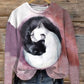 Rétro Cat Art Print À La Mode Col Rond Pull Haut Manches Longues