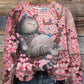 Rétro Cat Art Print À La Mode Col Rond Pull Haut Manches Longues