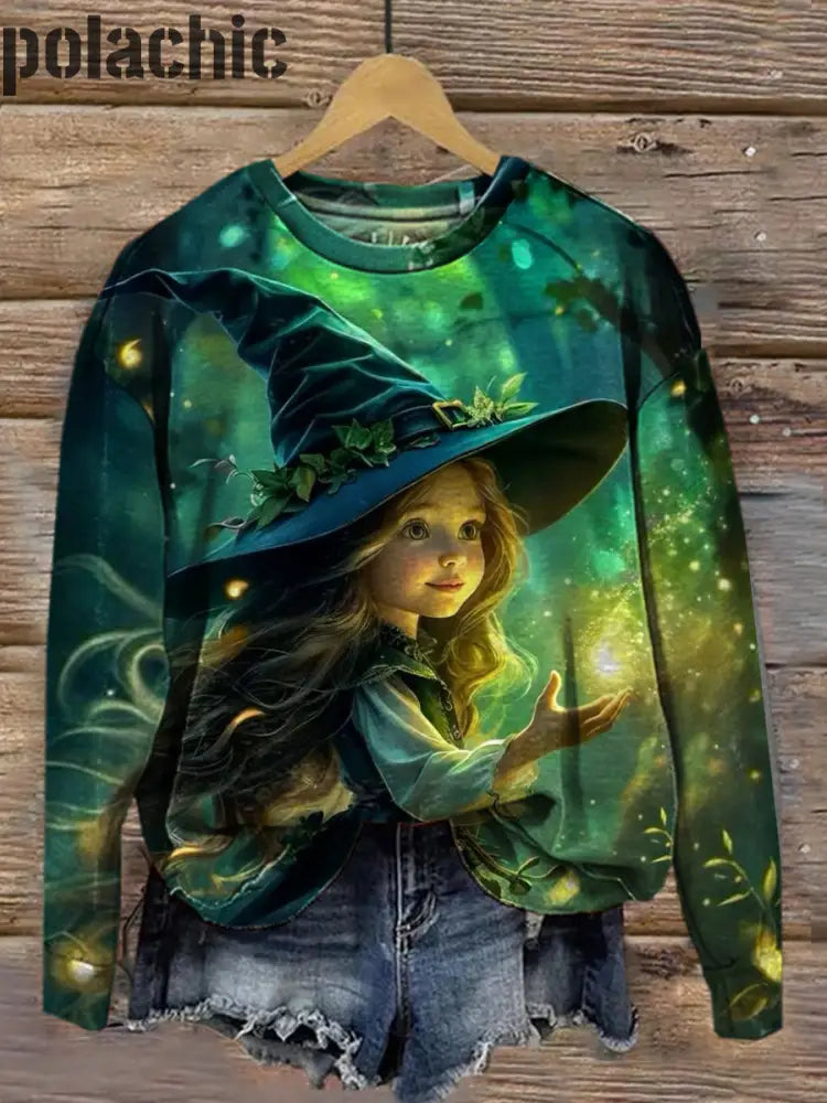 Retro Christmas Witch Art Print Casual Col Rond Manches Longues Sports Top A / S