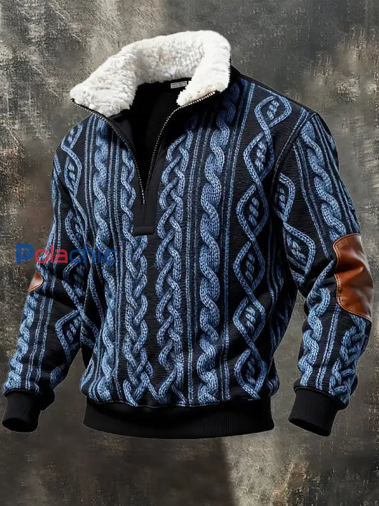 Retro Color Block Print Casual col en fourrure Sweat à capuche zippé pour hommes comme image / S