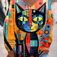 Retro Couleur Kitten Art V-Neck Pull Haut À Manches Longues