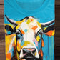 Rétro Couleur Tête De Vache Art Imprimer Mode Col Rond T-Shirt