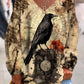 Retro Crow Art Print À La Mode Col V Pull Haut Manches Longues