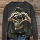 Retro Dark Skull Print À La Mode Col Rond Pull Haut Manches Longues