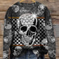 Retro Dark Skull Print À La Mode Col Rond Pull Haut Manches Longues