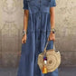 Rétro Denim Style Multi-Bouton Distressed Long Dress Des Femmes Bleu Marine / S