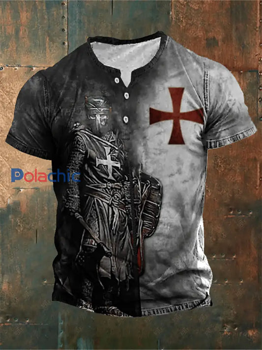 Rétro des hommes mis sur l’armure complète de Godd Faith T shirt imprimé comme image / S