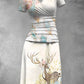 Retro Fawn Art Print V-Neck Midi Jupe Femme