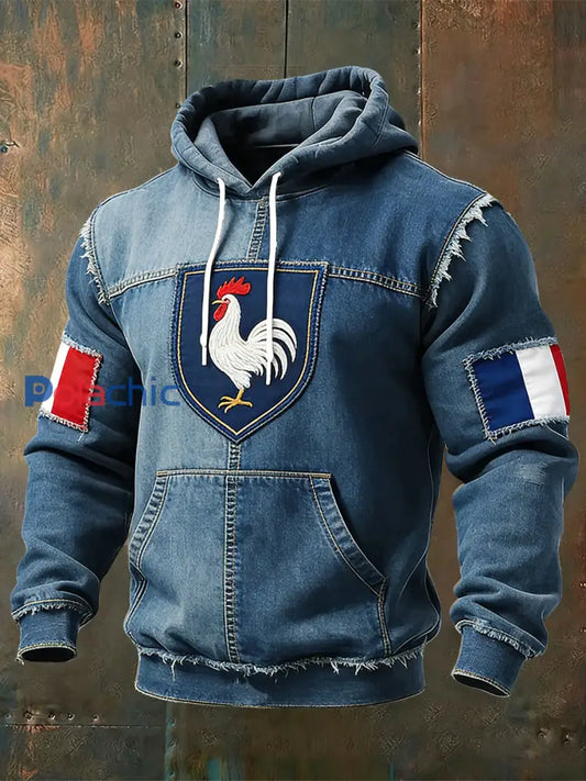 Rétro Français Coq Emblème Drapeau Patch Casual Hoodie Multicolore / S